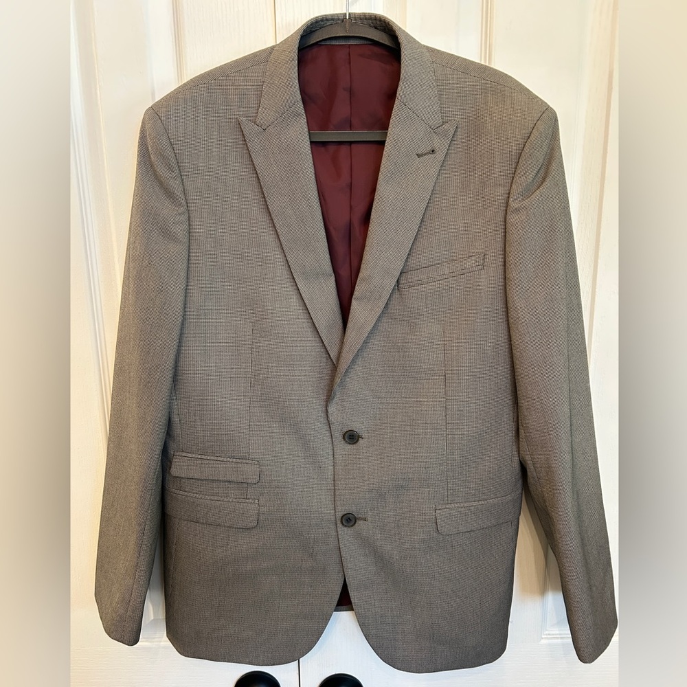 Harry Brown Black Label Tailored Fit Blazer 42R Grey Houndstooth Burgundy Lining